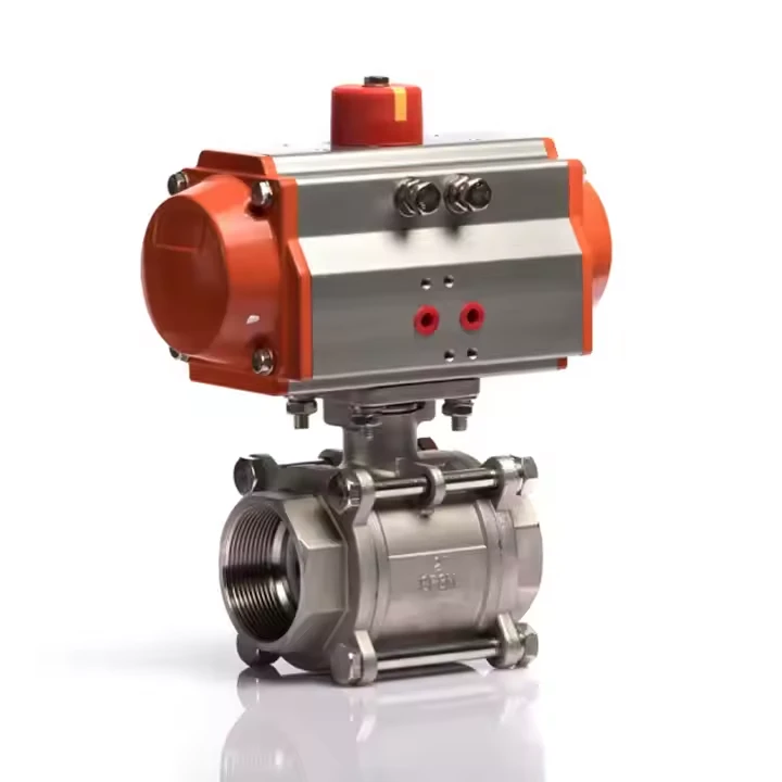 Pneumatic Actuator Internal Thread Stainless Steel 316 3pcs Pneumatic Bi-directional Ball Valve